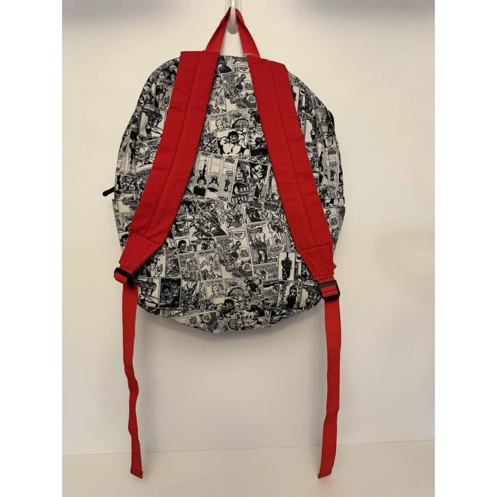 Marvel comic book pattern backpack -white&blk With Red Trim